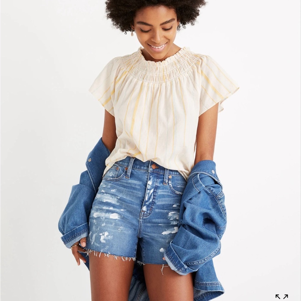 Madewell | Smocked Mockneck Top in Stripe